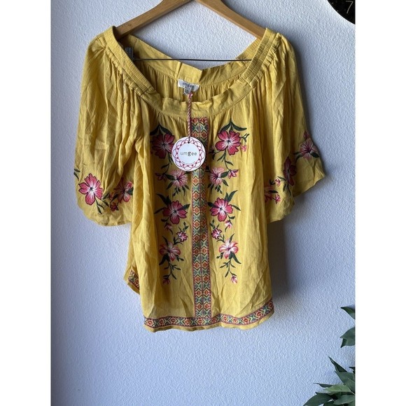 UMGEE Tops - Umgee Honey Yellow Floral Embroidered Off Shoulder Top Size M NWT